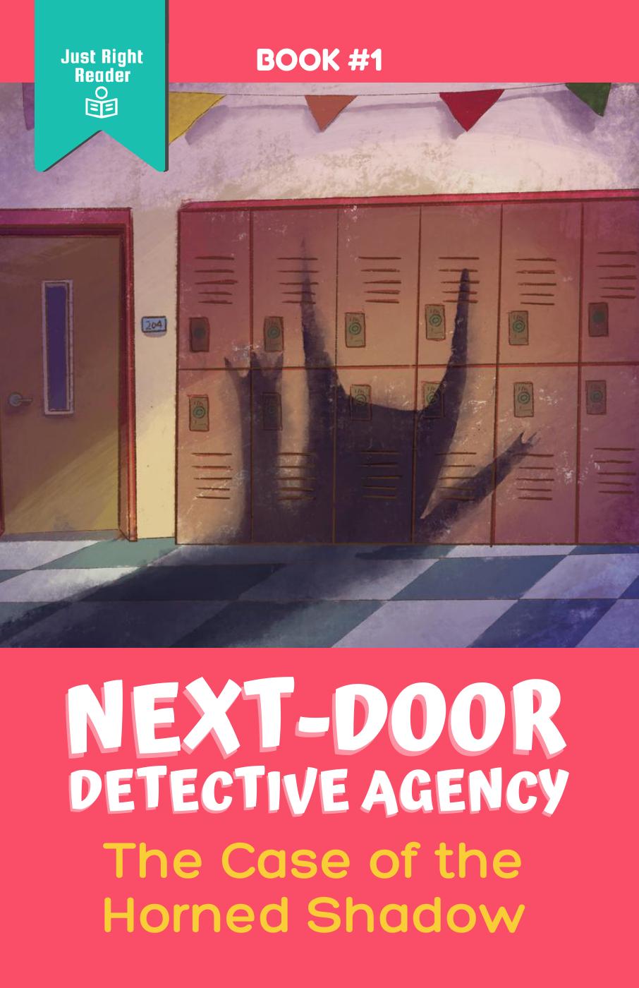 Book cover with an image of a large creature-like shadow appearing in a school hallway
